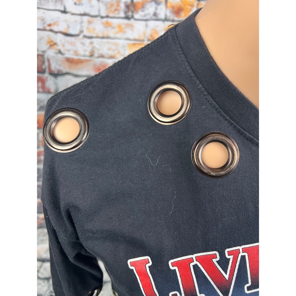 Motor Live To Ride Cycle Black Biker Tee Eagle Grommet Side Slit Shirt Womens L - Picture 2 of 7
